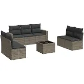 The Living Store 8-tlg. Garten-Sofagarnitur mit Kissen Grau Poly Rattan