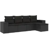 The Living Store 5-tlg. Garten-Sofagarnitur mit Kissen Schwarz Poly Rattan