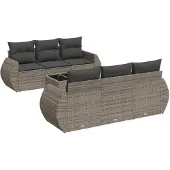 The Living Store 7-tlg. Garten-Sofagarnitur mit Kissen Grau Poly Rattan