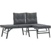 The Living Store Gartenbänke mit Kissen 2 Stk. Schwarz Pulverbeschichteter Stahl