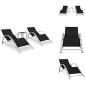 vidaXL Sonnenliegen 2 Stk. mit Tisch Aluminium Schwarz - Sonnenliegen