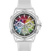GUESS Multifunktionsuhr "KING", weiß (weiß, bunt, bunt), Armbanduhren, Herren, transparent, Multifunktionsuhr, Quarzuhr, Armbanduhr, Herrenuhr, Datum, Wochentag, Silikonarmband