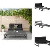 vidaXL 2-tlg. Garten-Lounge-Set mit Kissen Grau Massivholz - Gartenmöbel-Sets