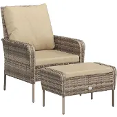 The Living Store Gartenstuhl mit Fußhocker Hellbraun Poly Rattan