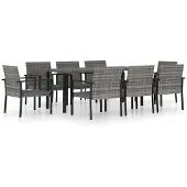 vidaXL 9-tlg. Garten-Essgruppe Poly Rattan Grau - Gartenmöbel-Sets
