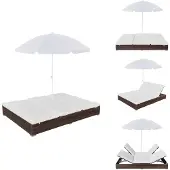 vidaXL Outdoor-Loungebett mit Sonnenschirm Poly Rattan Braun - Gartenbetten