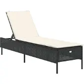 The Living Store Sonnenliege mit Auflage Schwarz Poly-Rattan