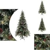 vidaXL Weihnachtsbaum mit Beleuchtung und Kiefernzapfen 225 cm PVC&PE - Weihnachtsbäume