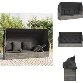 vidaXL Outdoor-Loungebett mit Dach und Kissen Grau Poly Rattan - Sonnenliegen