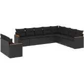The Living Store 10-tlg. Garten-Sofagarnitur mit Kissen Schwarz Poly Rattan
