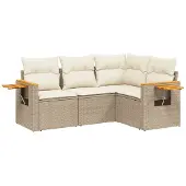 The Living Store 4-tlg. Garten-Sofagarnitur mit Kissen Beige Poly Rattan