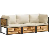 The Living Store 3-tlg. Garten-Sofagarnitur mit Kissen Massivholz Akazie