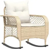 vidaXL Garten-Schaukelstuhl mit Kissen Beige Poly Rattan