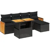 The Living Store 6-tlg. Garten-Sofagarnitur mit Kissen Schwarz Poly Rattan