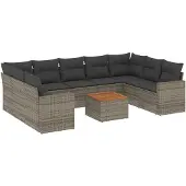 The Living Store 10-tlg. Garten-Sofagarnitur mit Kissen Grau Poly Rattan