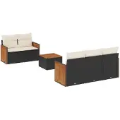 The Living Store 6-tlg. Garten-Sofagarnitur mit Kissen Schwarz Poly Rattan