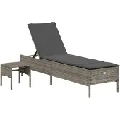 The Living Store Sonnenliege mit Tisch und Auflage Grau Poly Rattan
