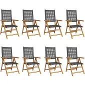 The Living Store Gartenstuhl Verstellbar 8 Stk. Schwarz Poly Rattan Massivholz