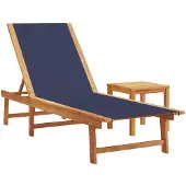 The Living Store Sonnenliege mit Tisch Blau Massivholz Akazie und Textilene