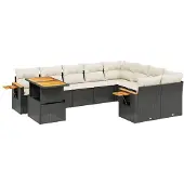 The Living Store 10-tlg. Garten-Sofagarnitur mit Kissen Schwarz Poly Rattan