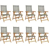 The Living Store Gartenstuhl Verstellbar 8 Stk. Grau Poly Rattan Massivholz