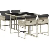 The Living Store 5-tlg. Garten-Essgruppe mit Kissen Hellgrau Poly Rattan