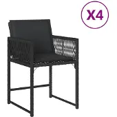 The Living Store Gartenstühle mit Kissen 4 Stk. Schwarz Poly Rattan