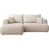 Selsey Ovo Mini - Eckschlafsofa linksseitig mit Stauraum, Easy-Clean-Chenille-Bezug, creme