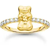 Thomas Sabo Fingerring "x HARIBO: Ring mit Goldbär" Gr. 54, gold (gelbgoldfarben, kristallweiß), Fingerringe, Damen, 54, Silber 925 (recycelt), 2mm, Fingerring, mit Zirkonia (synth.)