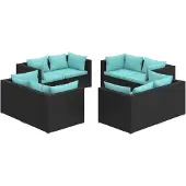 vidaXL 8-tlg. Garten-Lounge-Set mit Kissen Poly Rattan Schwarz - Gartenmöbel-Sets