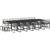 The Living Store 17-tlg. Garten-Essgruppe mit Kissen Schwarz Poly Rattan