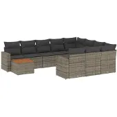 The Living Store 11-tlg. Garten-Sofagarnitur mit Kissen Grau Poly Rattan