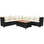 vidaXL 5-tlg. Garten-Lounge-Set mit Auflagen Poly Rattan Schwarz - Gartenmöbel-Sets