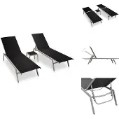 vidaXL Sonnenliegen 2 Stk. mit Tisch Stahl und Textilene Schwarz - Sonnenliegen
