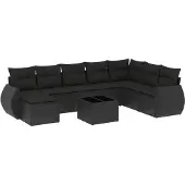 The Living Store 9-tlg. Garten-Sofagarnitur mit Kissen Schwarz Poly Rattan