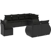 The Living Store 8-tlg. Garten-Sofagarnitur mit Kissen Schwarz Poly Rattan