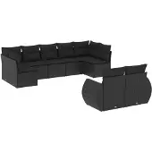 The Living Store 9-tlg. Garten-Sofagarnitur mit Kissen Schwarz Poly Rattan