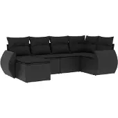 The Living Store 6-tlg. Garten-Sofagarnitur mit Kissen Schwarz Poly Rattan