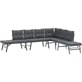 The Living Store Gartenbänke 4 Stk. mit Kissen Schwarz Pulverbeschichteter Stahl
