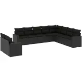 The Living Store 10-tlg. Garten-Sofagarnitur mit Kissen Schwarz Poly Rattan