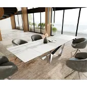 DELIFE Esstisch Edge 200-300x100 Keramik LaminamStatuarietto Weiß Spider Flachstahl Edelstahl ausziehbar