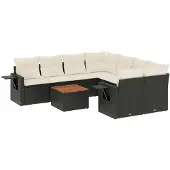 The Living Store 9-tlg. Garten-Sofagarnitur mit Kissen Schwarz Poly Rattan