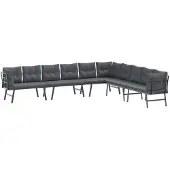 The Living Store Gartenbänke 4 Stk. mit Kissen Schwarz Pulverbeschichteter Stahl