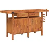 The Living Store Werkbank mit Schubladen Schraubstöcken 162x62x83 cm Akazienholz