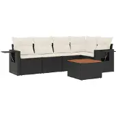 The Living Store 6-tlg. Garten-Sofagarnitur mit Kissen Schwarz Poly Rattan