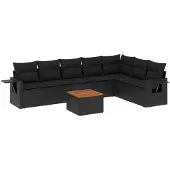 The Living Store 8-tlg. Garten-Sofagarnitur mit Kissen Schwarz Poly Rattan