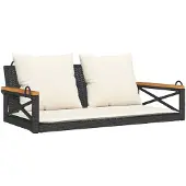 The Living Store Hängebank mit Kissen Schwarz 109x62x40 cm Poly Rattan