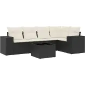 The Living Store 6-tlg. Garten-Sofagarnitur mit Kissen Schwarz Poly Rattan