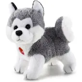 Trudi Husky Hund Stofftier Plüschtier mit langem, weichem Fell Grau Weiß waschbar 9 cm