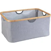 Wenko Wäschekorb "Bahari", braun (braun, grau), B:54cm H:26cm T:36cm, Bambus, Polyester, Wäschesammler, Wäschekorb, BxTxH: 54x36x26 cm, 50 Liter